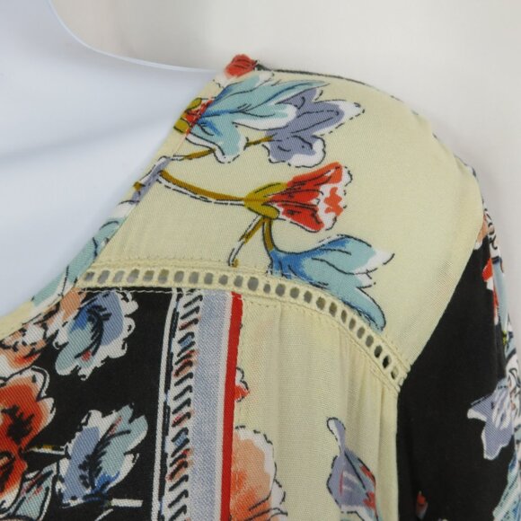 Patrons of Peace Peasant Dress Size L Floral  Boho Flowy Flounce Hem Red Black - Picture 7 of 14